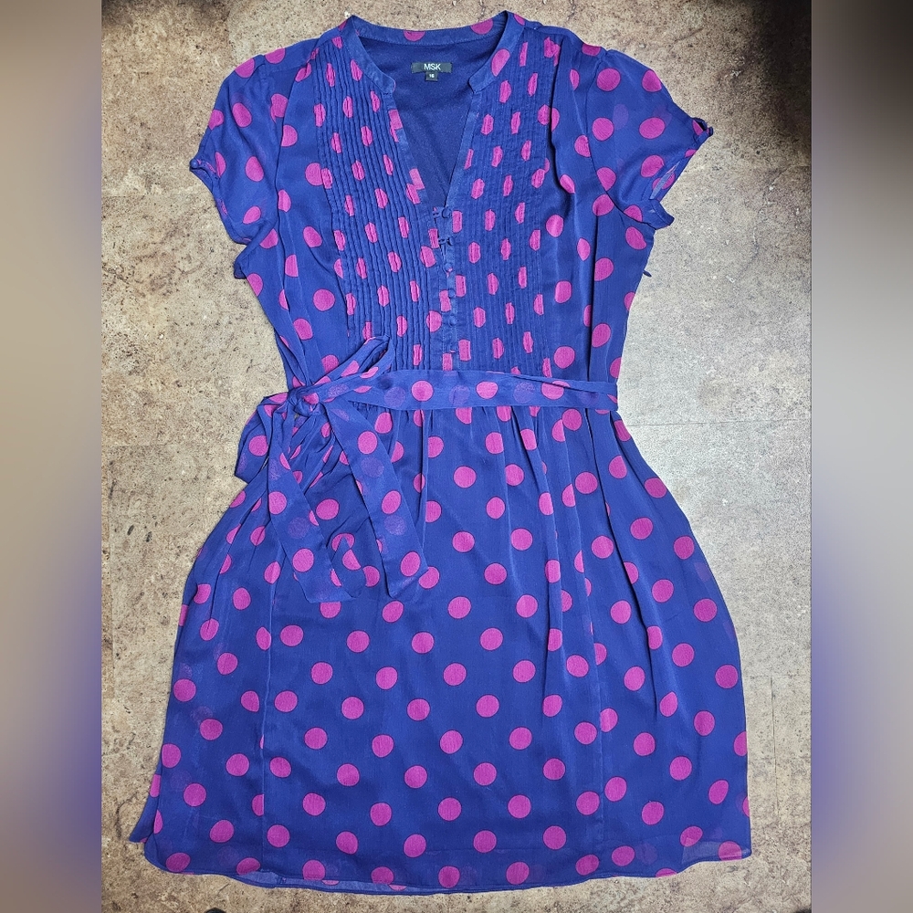 MSK Navy & Fuchsia Polka dot dress, size 16 🎀